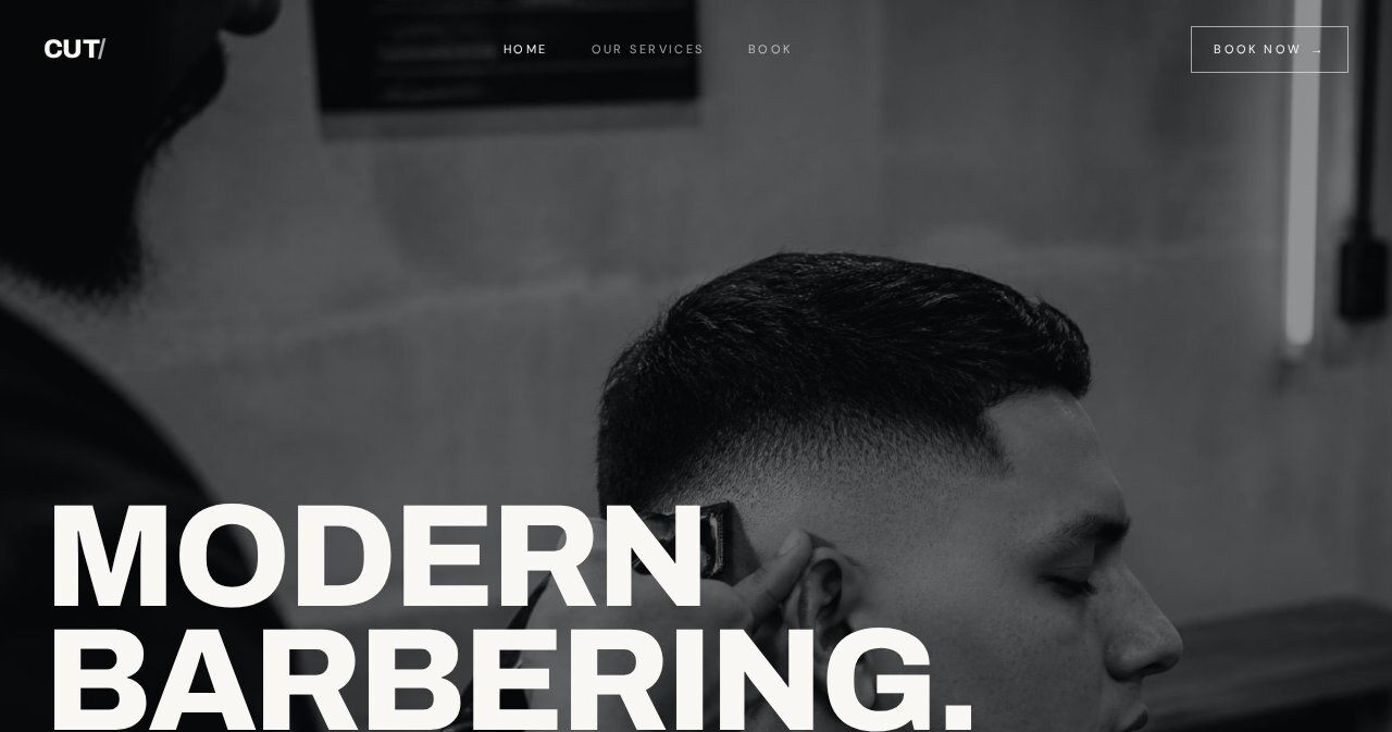 CUT barbershop website homepage preview