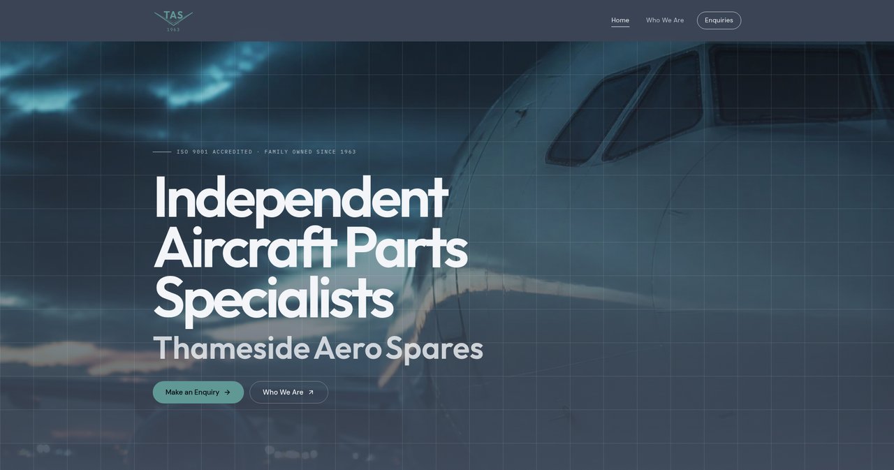 Thameside Aero Spares website homepage preview